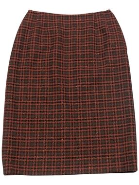Vintage 70s Pendleton Orange Green Virgin Wool Plaid Pencil Skirt - Sz 10